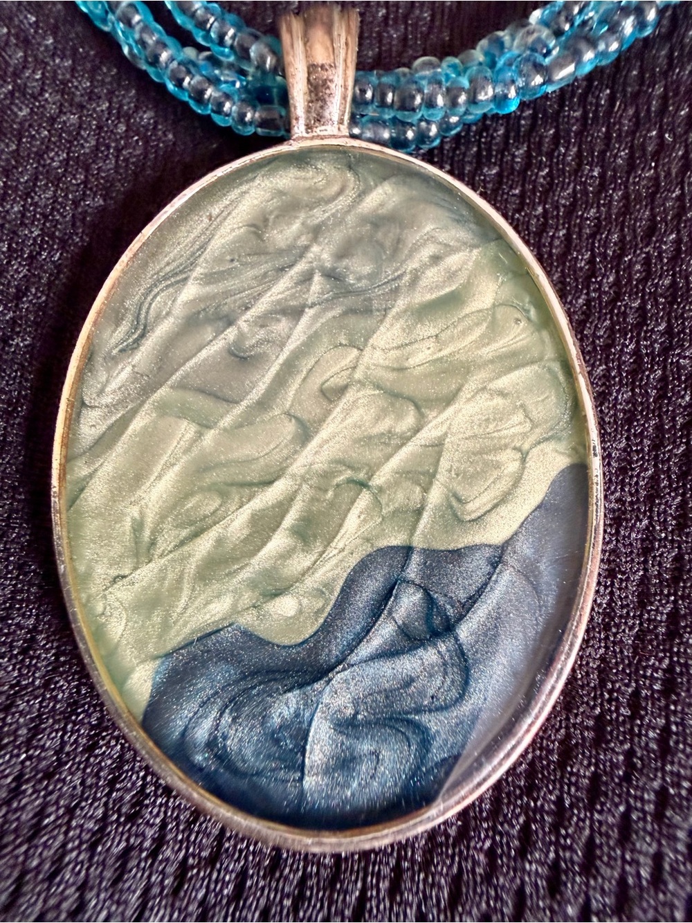 Kenneth Cole Oval Resin Pendant Necklace in Sage Green and Teal